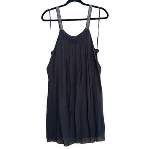 Banana Republic 100% Silk Flowy Slip Dress Beaded Scoop Neck Brown Size L